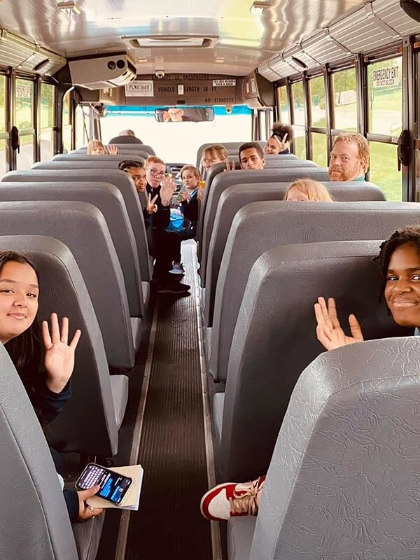 Lahr-Well students aboard the school bus on a field trip.